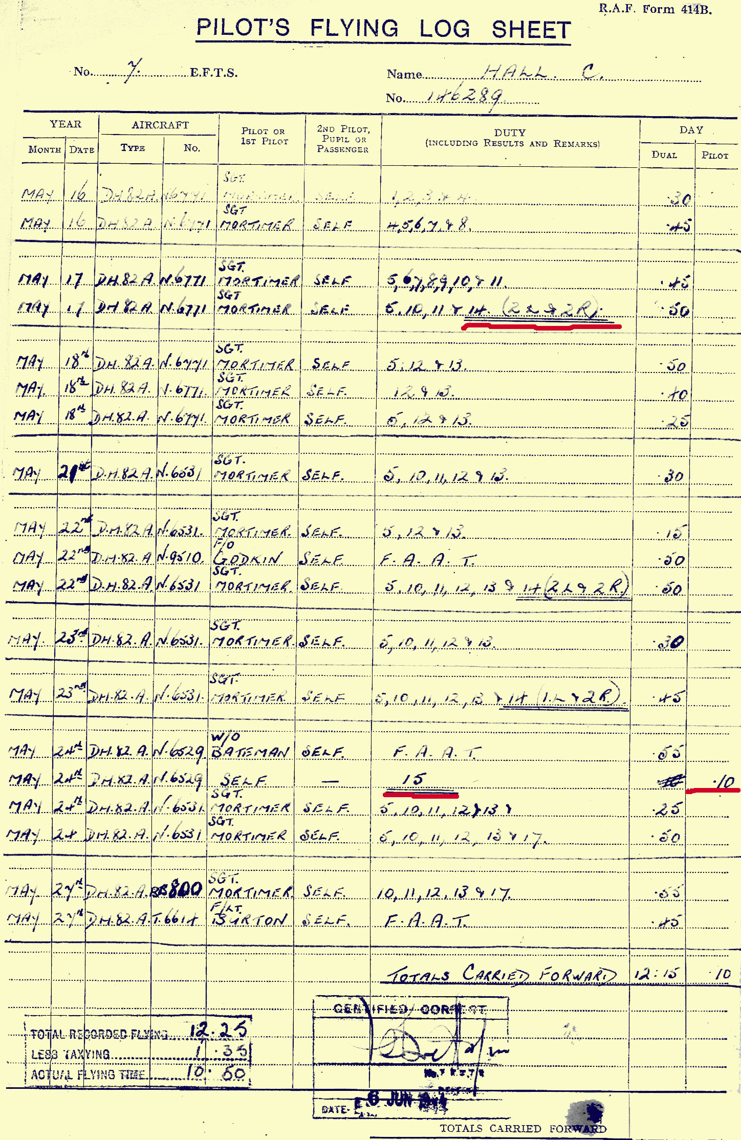Cyril Hall Logbook